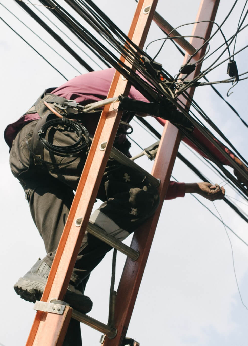 an electrician installs networks